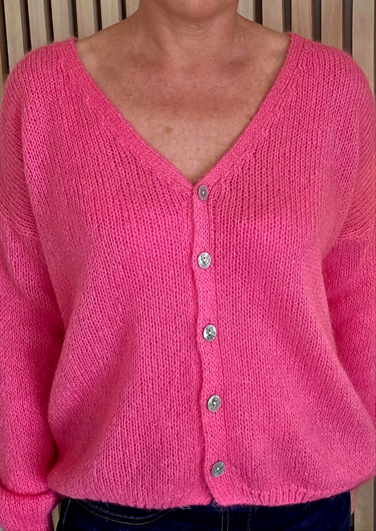 Rose Pink, V Neck, Long sleeve, Mohair Mix cardigan