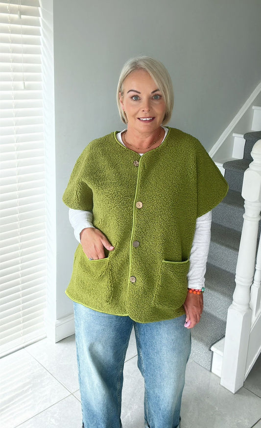 Olive Green Sleeveless Teddy Gilet. * Dispatch Aug 14th*