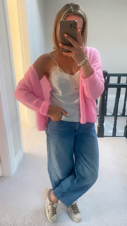 Candy Pink, Mohair Mix, long sleeve cardigan
