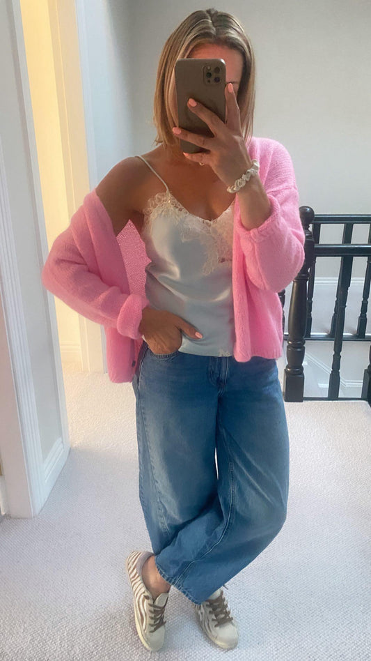 * Pre Order. Due Aug 29th* Candy Pink, Mohair Mix, long sleeve cardigan