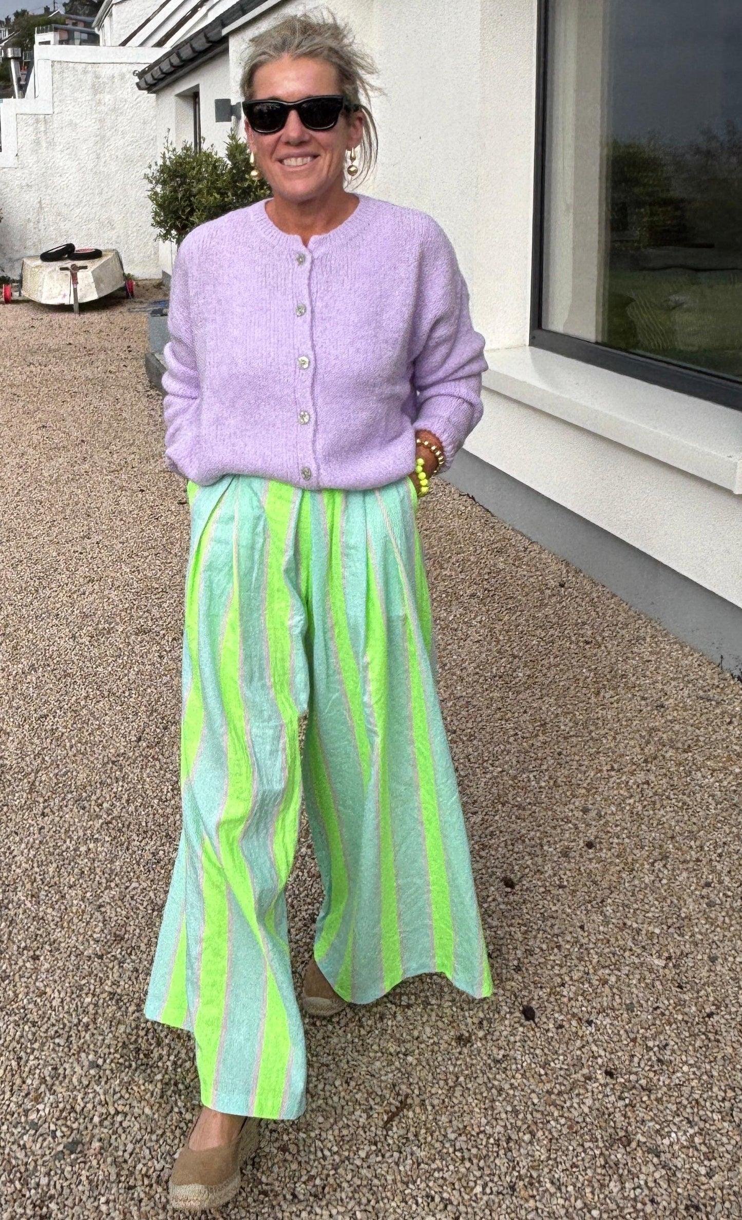 The Chroma- Stripe Wide Leg Cotton Palazzo Pants