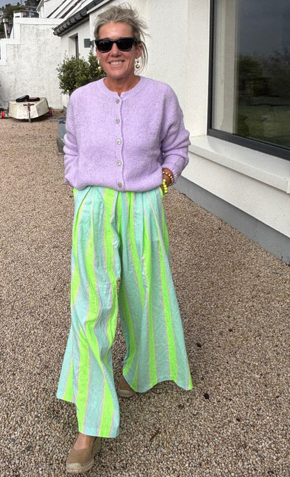 The Chroma- Stripe Wide Leg Cotton Palazzo Pants