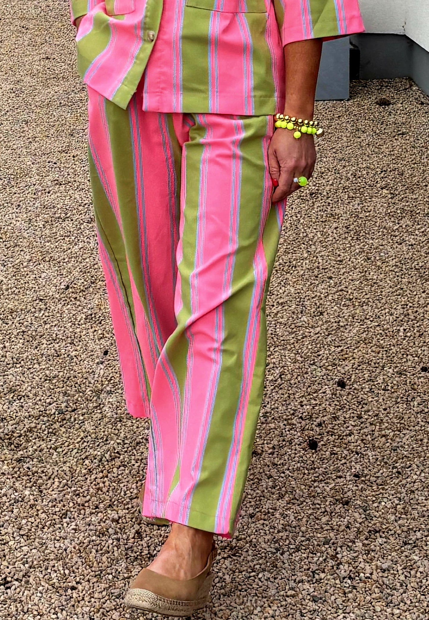 The Milano Stripe Wide-Leg Pants- Rose and Pitstachio