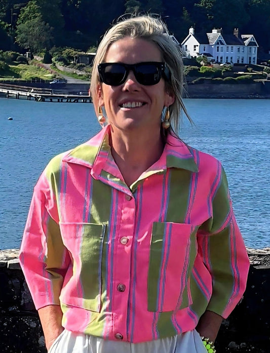 Milano Retro Stripe Boxy Shirt in Rose and Pitscachio