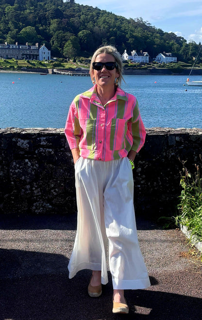 Milano Retro Stripe Boxy Shirt in Rose and Pitscachio