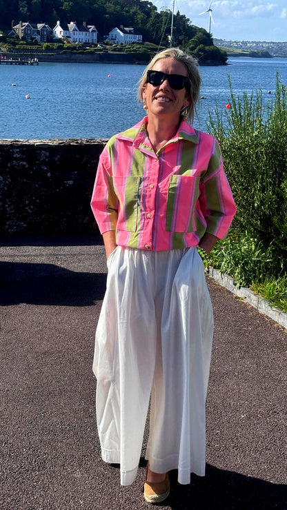 Milano Retro Stripe Boxy Shirt in Rose and Pitscachio