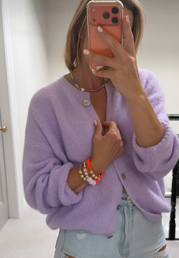 Premium Kid Mohair & Wool Blend Cardigan in Pastel Lavender (Ships Sept 22nd)