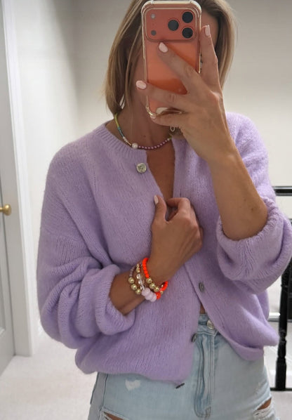Premium Kid Mohair & Wool Blend Cardigan in Pastel Lavender (Ships Sept 22nd)