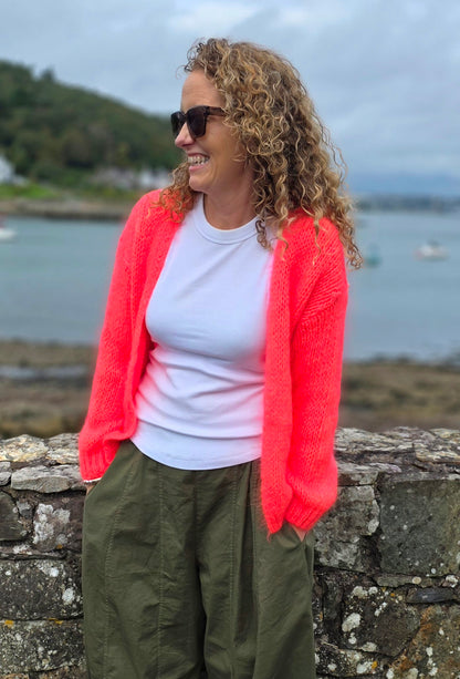 Neon Coral Open Cardigan Ladies