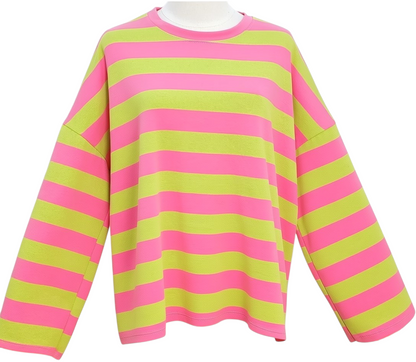 Green and Pink Striped Cotton top