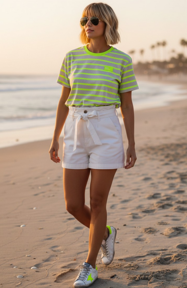 Neon Yellow Electric Striped Boxy Tee
