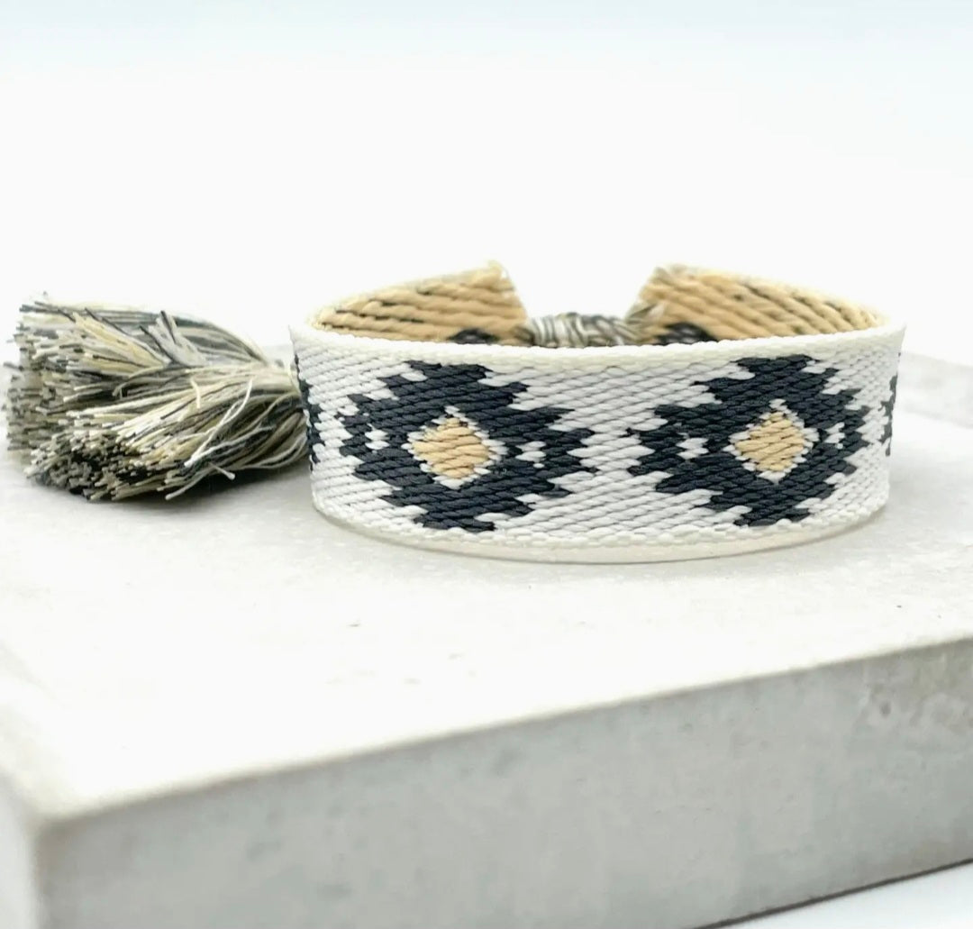 Boho Ikat Woven statement bracelet.