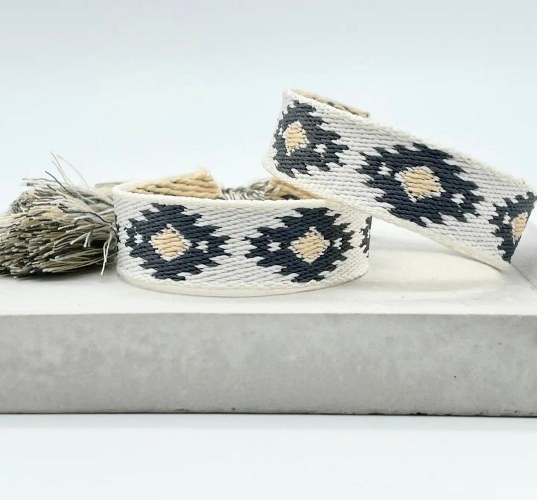 Boho Ikat Woven statement bracelet.