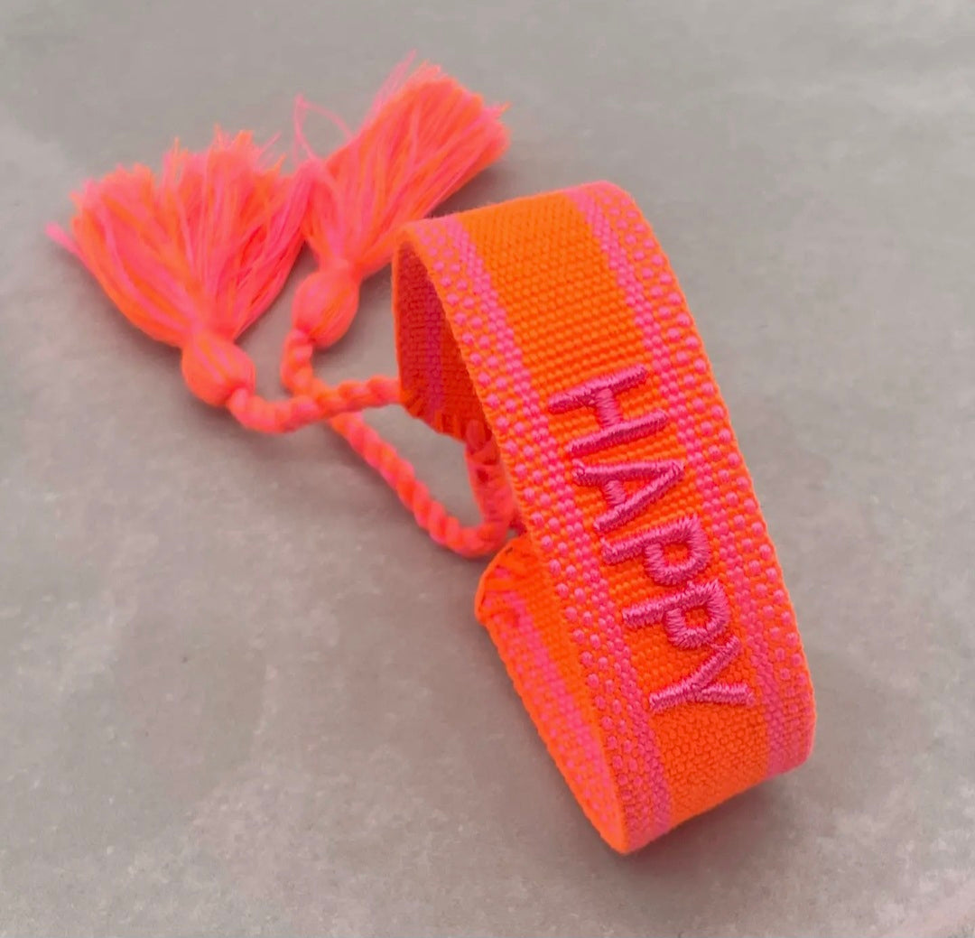 Happy. Woven statement bracelet. Neon