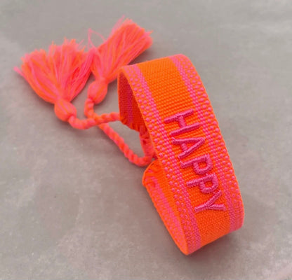 Happy. Woven statement bracelet. Neon