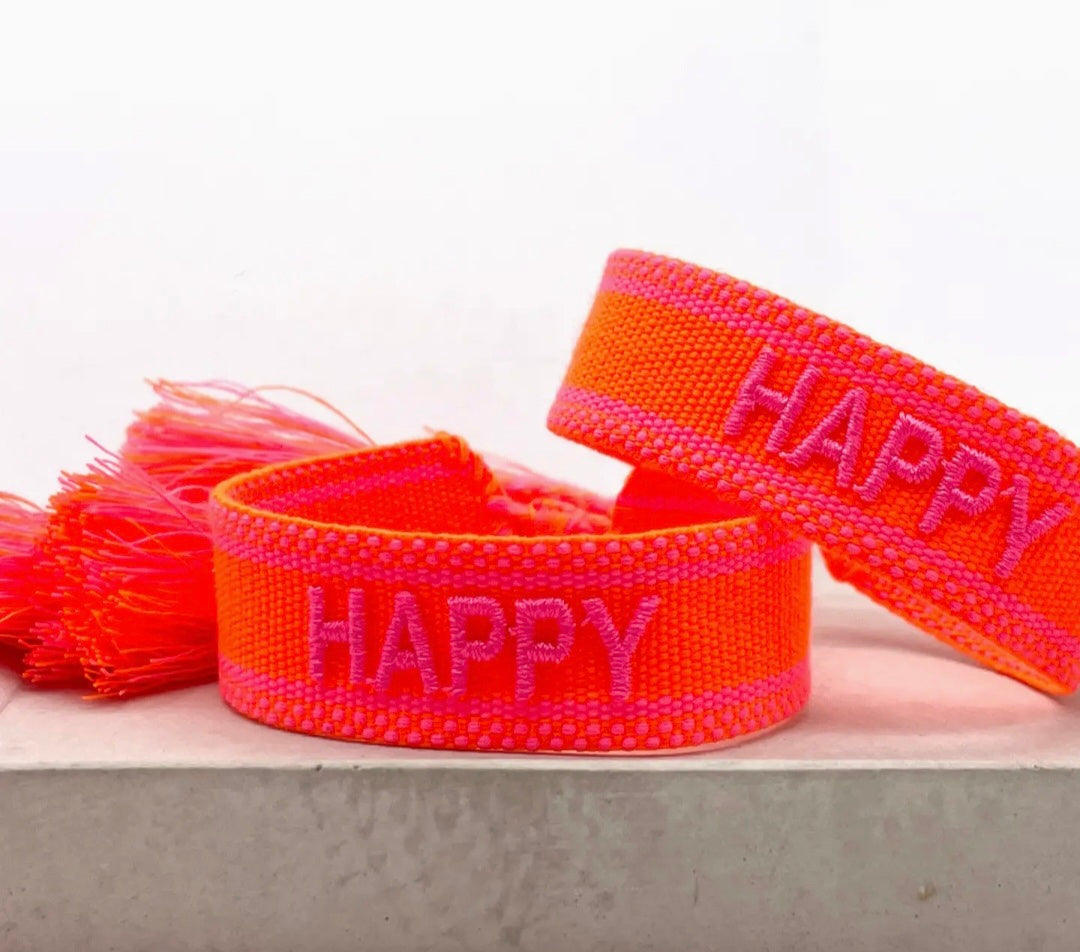 Happy. Woven statement bracelet. Neon