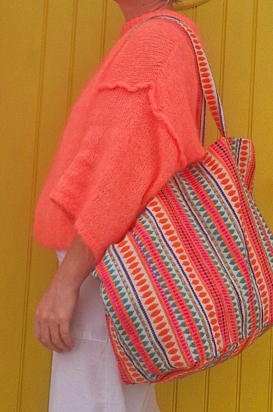 Indian Weave,  Pure cotton tote in Orange neon's.