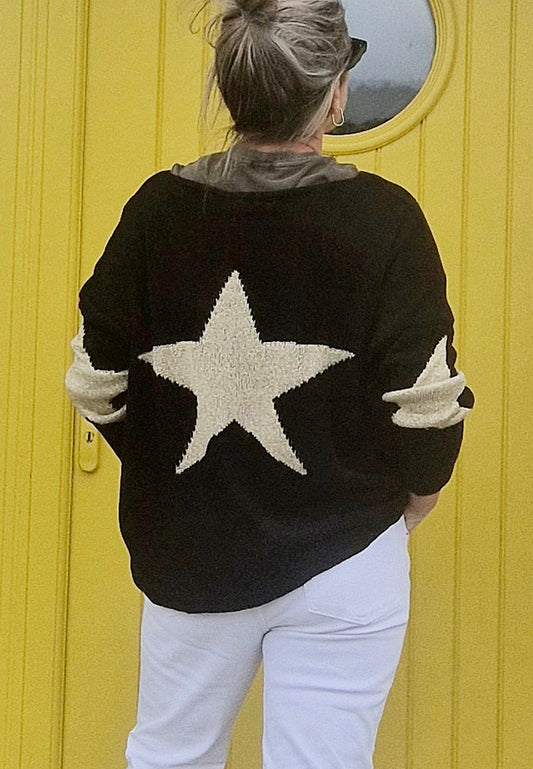 Black and Gold. Star Sweater. Cotton Mix. One size