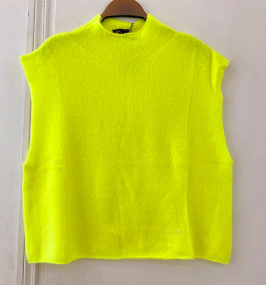 Neon Yellow Sleeveless Jumper in 72% wool