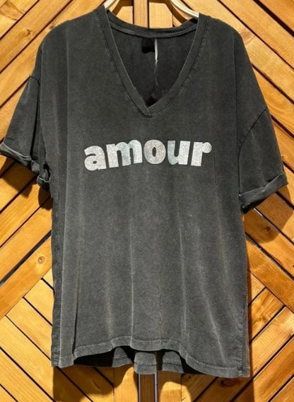 Black & Silver Amour V Neck Cotton T shirt.