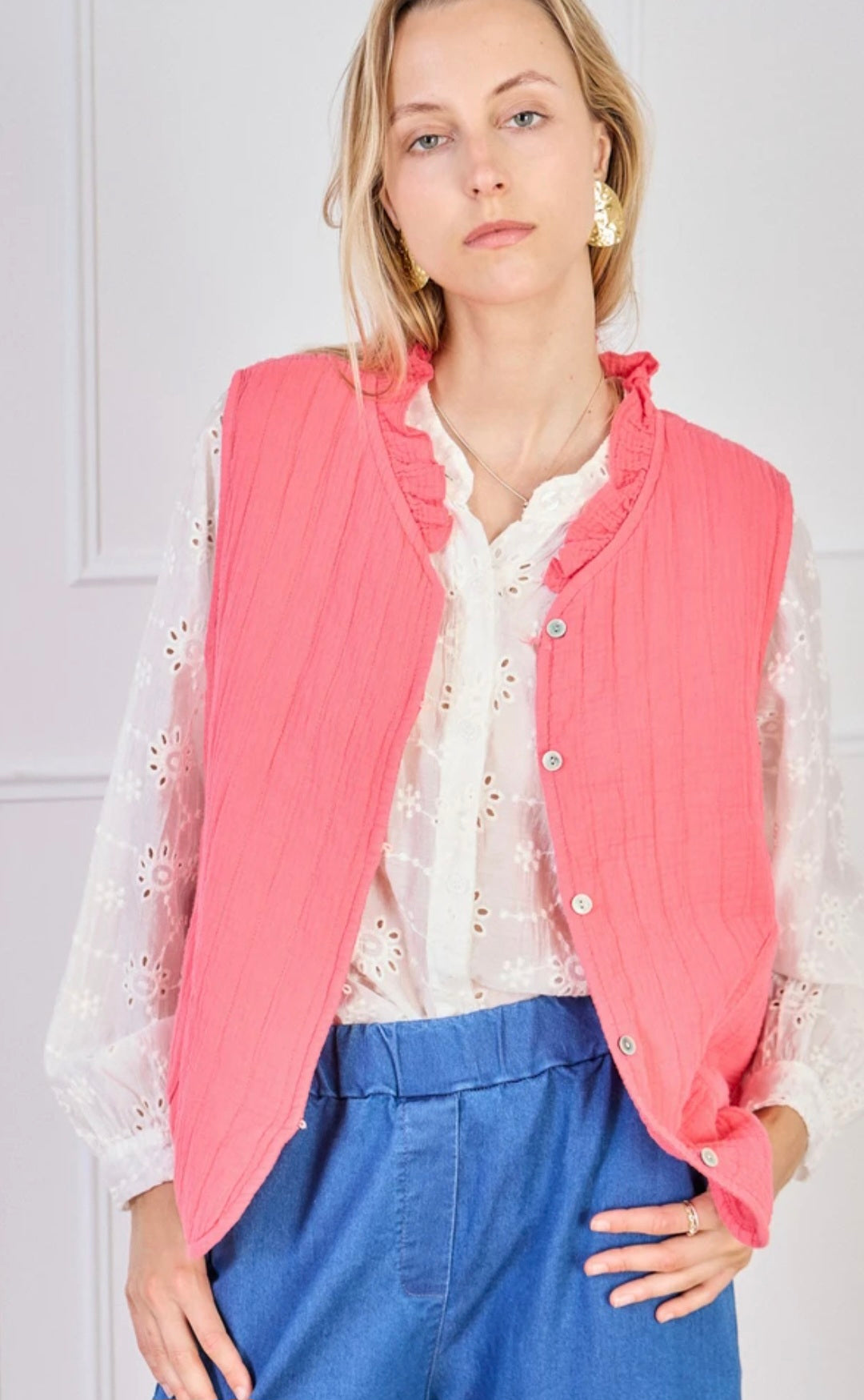Cotton Gauze Vest/ Gilet in pure cotton