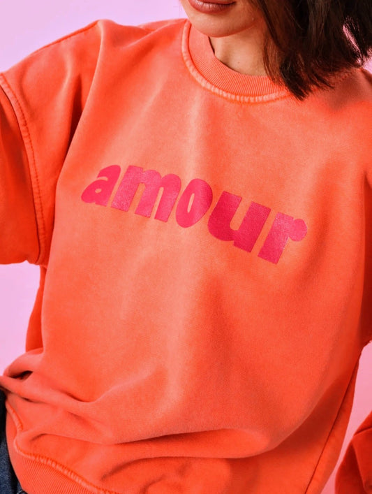Amour Sweater in Orange and Pink.