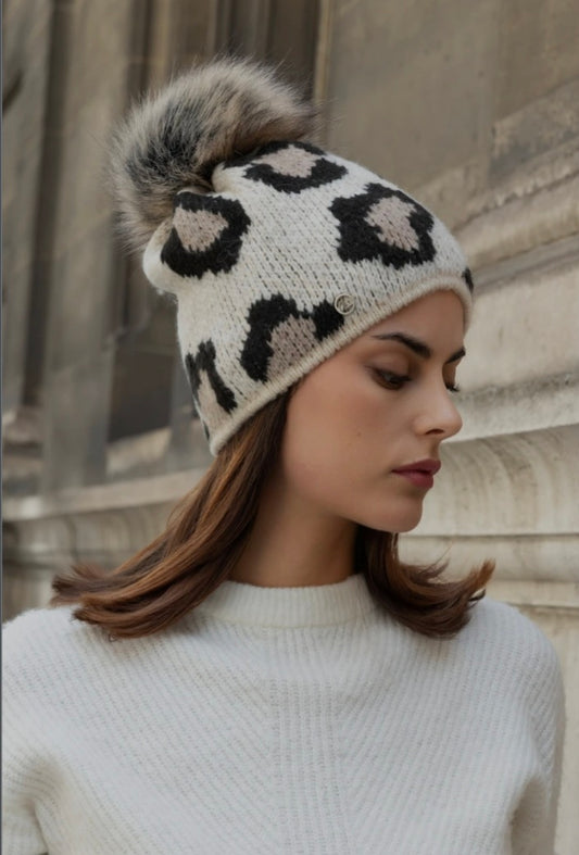 Animal Print Fleece Lined Beanie.