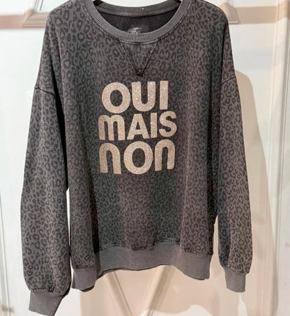 Oui Mai Non, Animal Print, faded black sweatshirt.