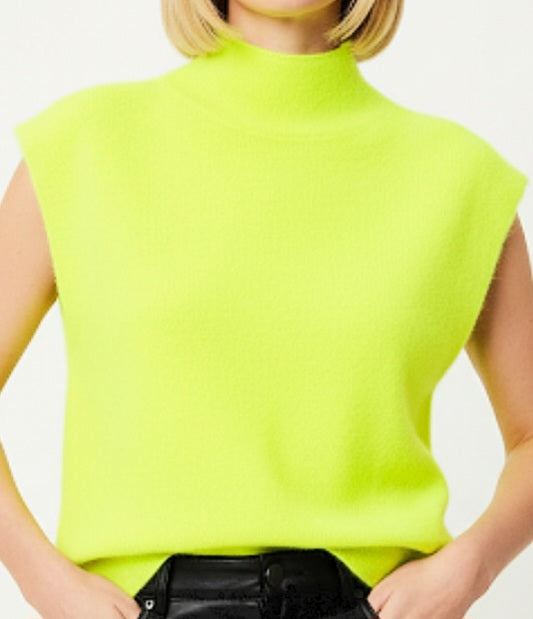 Neon Yellow Sleeveless Jumper in 72% wool