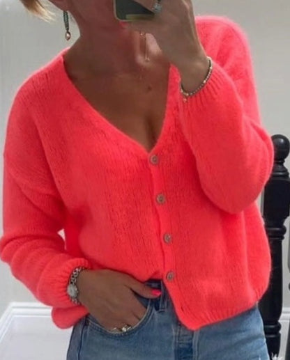 * Pre Sale. Due Oct 20th* Neon Coral Cardigan in 30pc mohair. Long sleeve