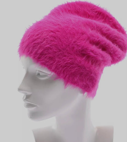 Cerise Pink Fluffy Beanie Hat