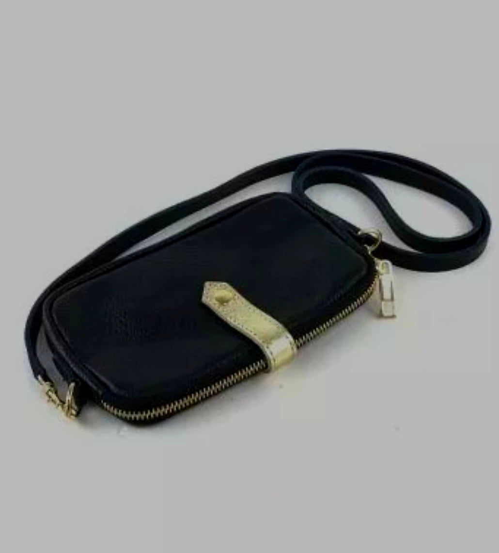 Italian Leather Black & Gold Crossbody bag