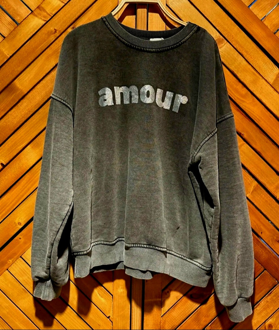 Amour Sweatshirt in  Charcoal Black and Metallic Silver