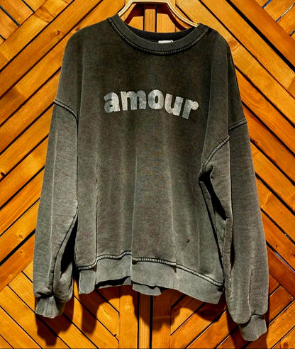 Amour Sweatshirt in  Charcoal Black and Metallic Silver