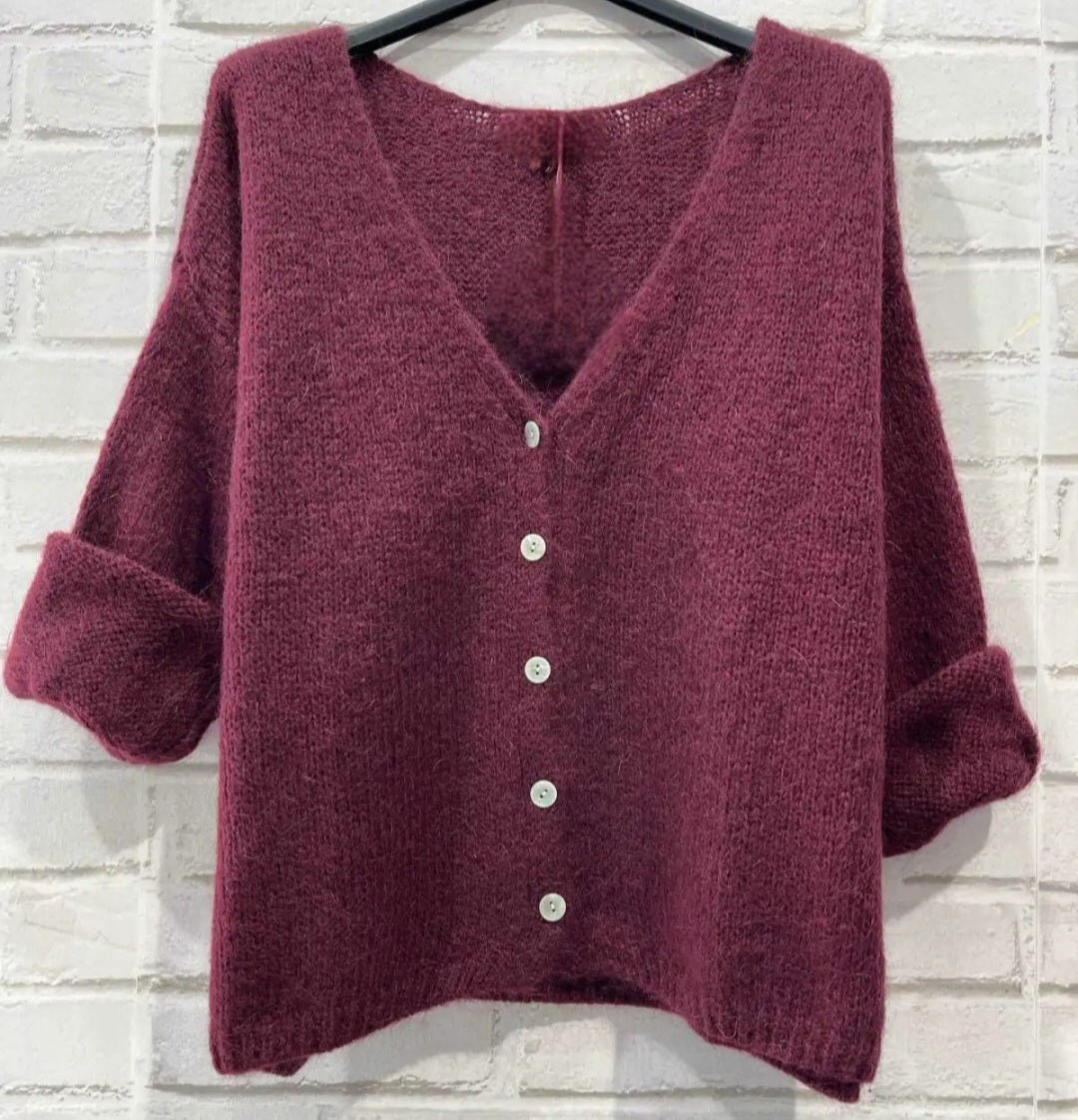 Burgandy Mohair Mix long sleeve cardigan