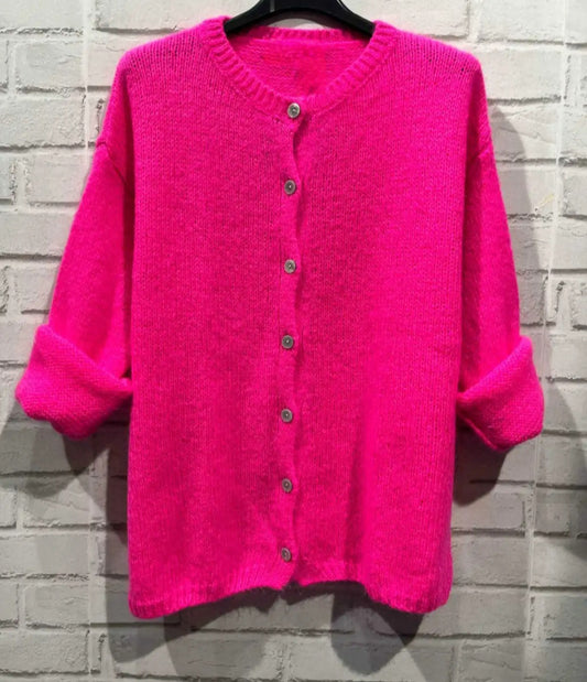 *Pre Sale. Due Oct 6th. Neon Pink Mohair Mix Round neck cardigan