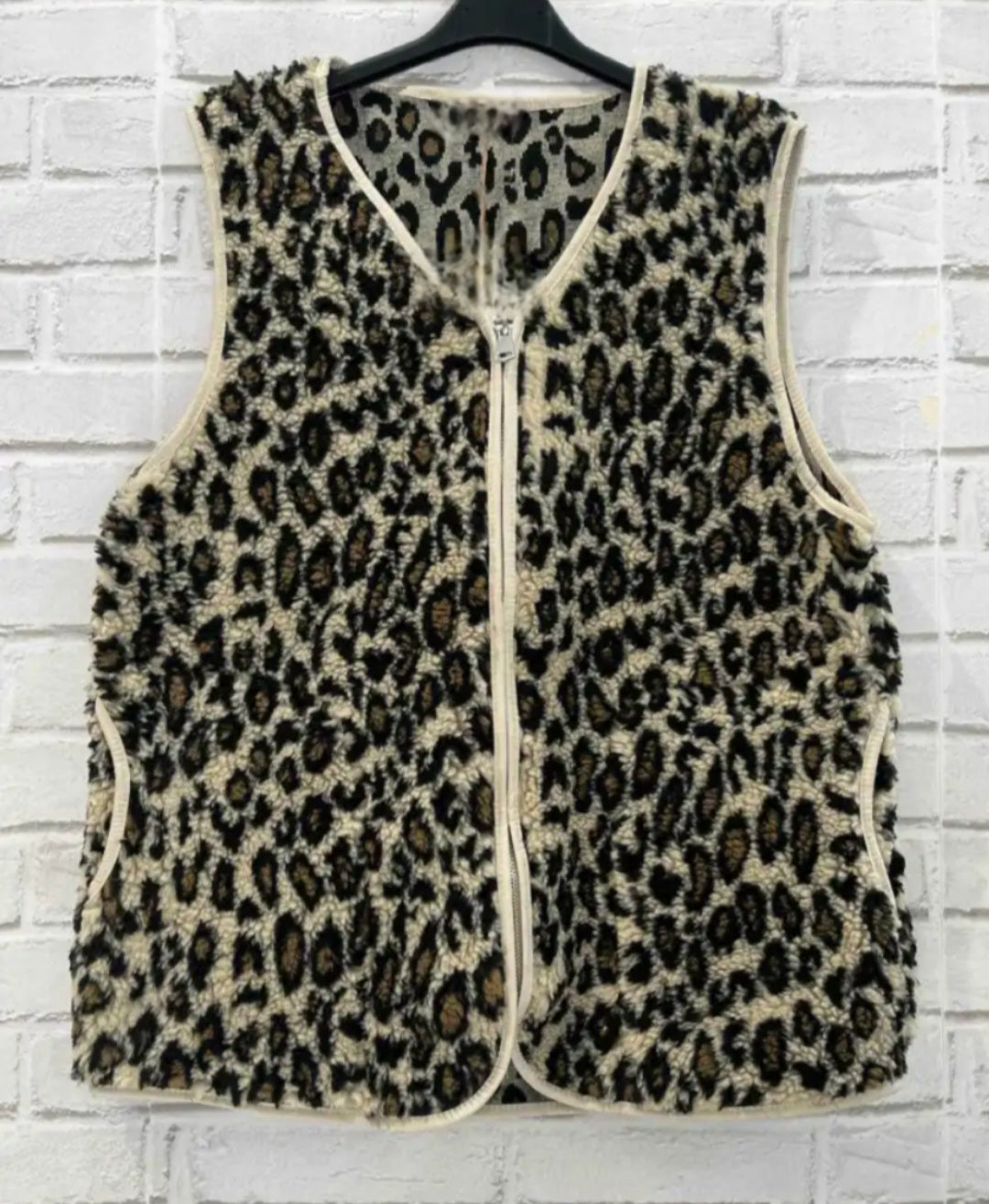 Animal Print Long Gilet with zip & pockets