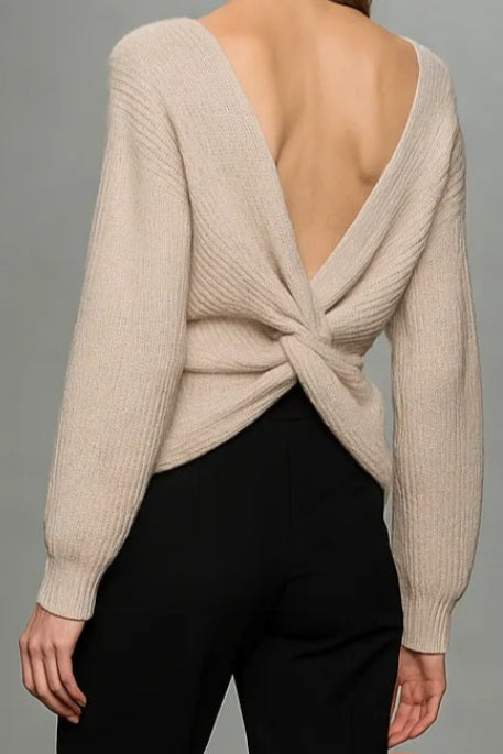 Oatmeal Reversible twist knot sweater in Alpaca and Wool Blend