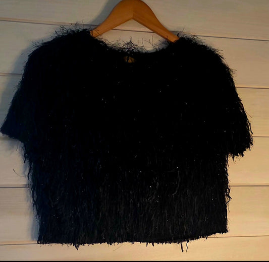 Black Feather look short sleeve top with shimmer detail