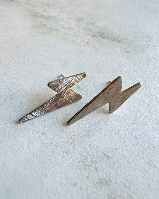 Lightning Matte Silver Stud Earrings: Waterproof