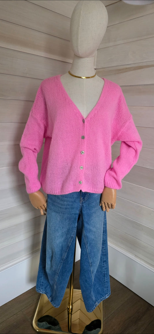 Candy Pink, Mohair Mix, long sleeve cardigan