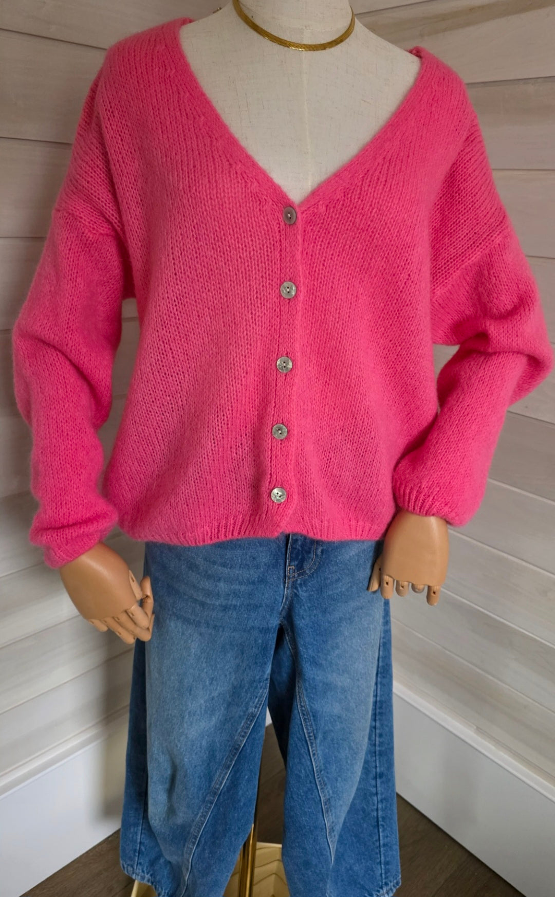 Rose Pink, V Neck, Long sleeve, Mohair Mix cardigan