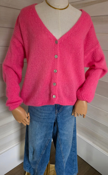 Rose Pink, V Neck, Long sleeve, Mohair Mix cardigan