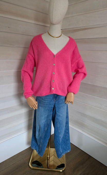 Rose Pink, V Neck, Long sleeve, Mohair Mix cardigan