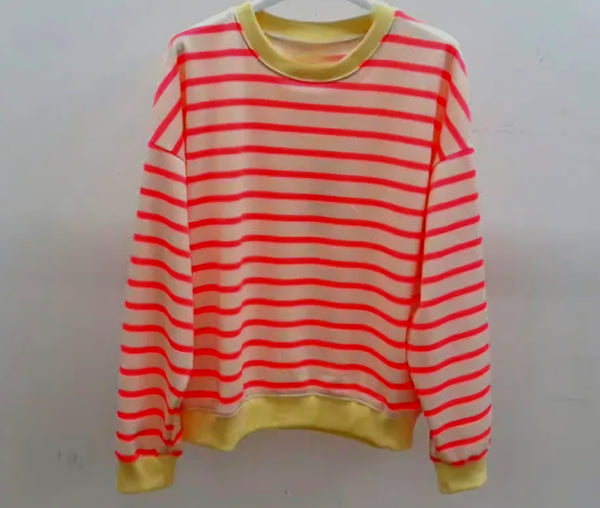 *Pre Order. Ships Feb 12th*Retro Neon Coral Stripe Crewneck Pullover