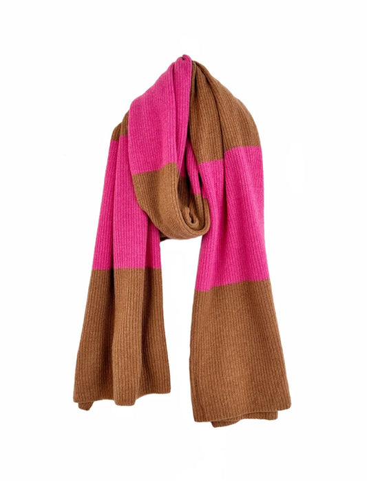 Tobacco & Pink Striped, Cashmere & Wool Mix Scarf