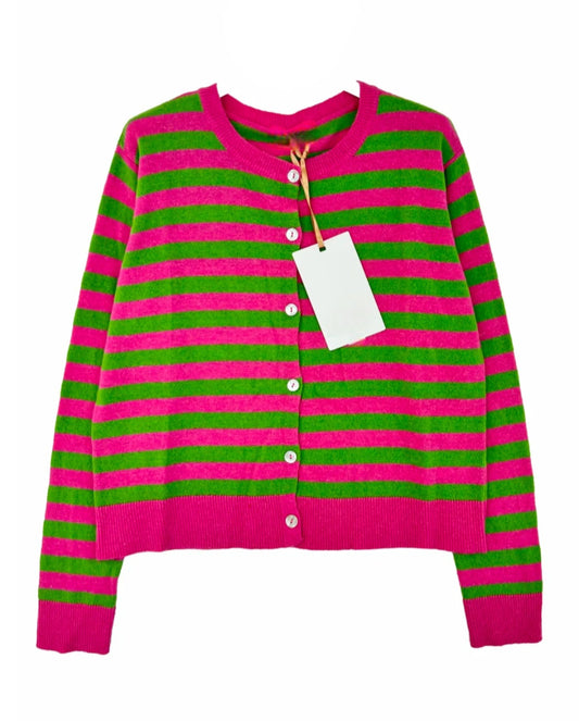 Cashmere & Wool Mix Green & Pink Stripe Cardigan