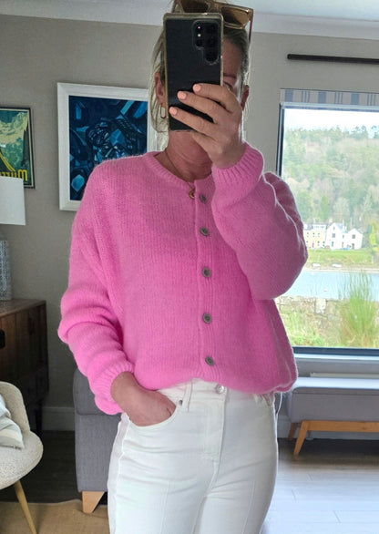 Luxury knit| Pink Kid Mohair & Wool Mix Cardigan.