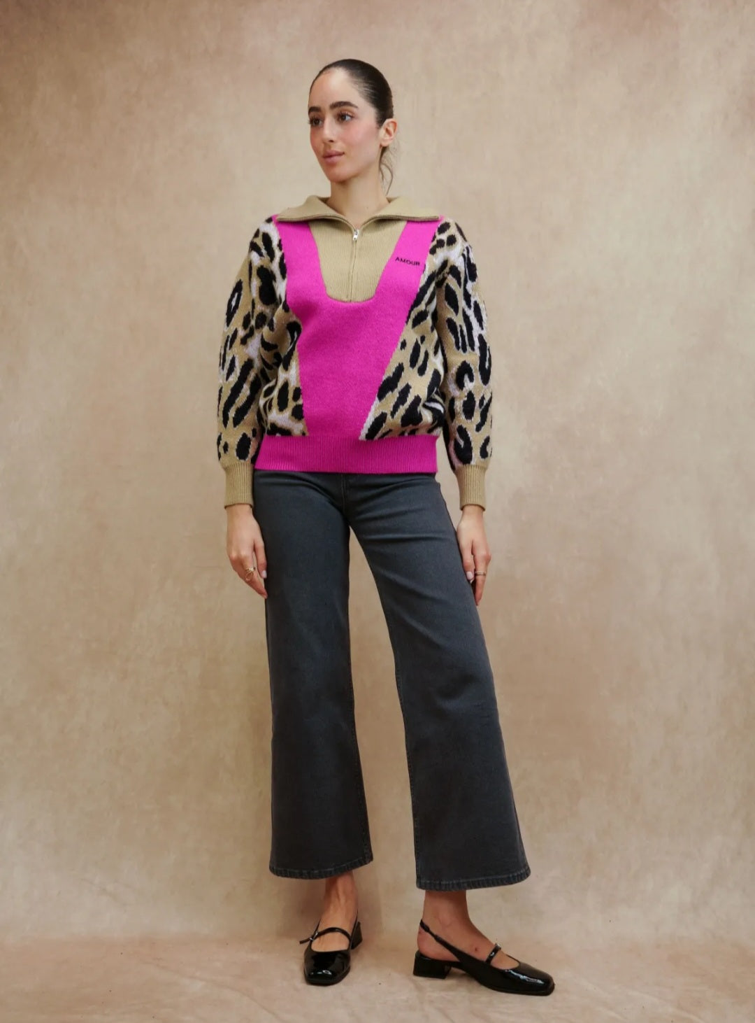 Leopard & Neon Quarter-Zip "Amour" Knit