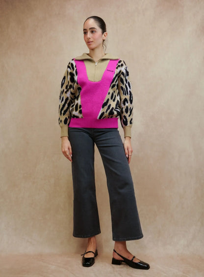 Leopard & Neon Quarter-Zip "Amour" Knit
